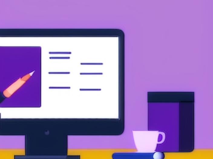 Learning at Work: A Comprehensive Guide for Successful (and Measurable) Employee Growth 5 Cartoon image of learning at work from home with coffee cup on the side and a purple background behind a computer screen.