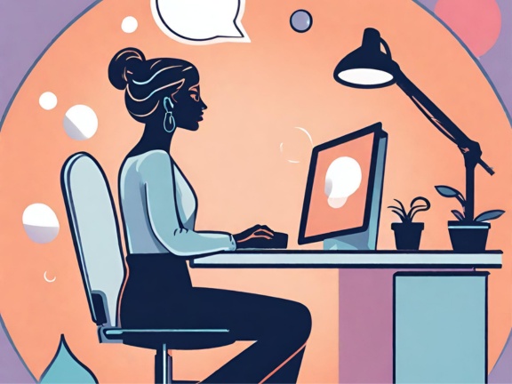 Which Mentor Matching Option Is Right for You? 4 Art of a woman sitting at a computer selecting a mentor as part of a mentor matching option.