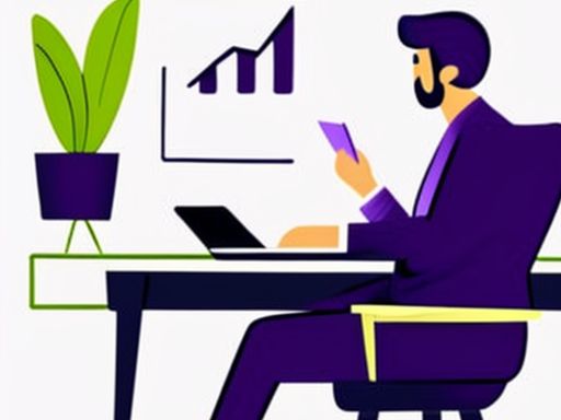 Hybrid Workplace: Is Hybrid Remote the Future of Work? 8 Drawn image of a well-dressed man in purple suit in a remote work office.
