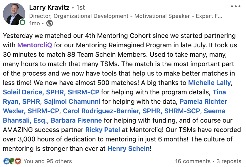 How to Increase Employee Engagement with Software 3 LinkedIn Post Henry Schein on mentoring and and how it can increase employee engagement.