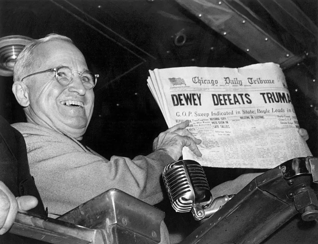 Foresight Leadership: What It Is and 4 Key Characteristics 3 Foresight leadership example using Dewey Beats Truman headline.