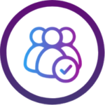 Virtual Mentoring 24 icon with group of users and a checkmark