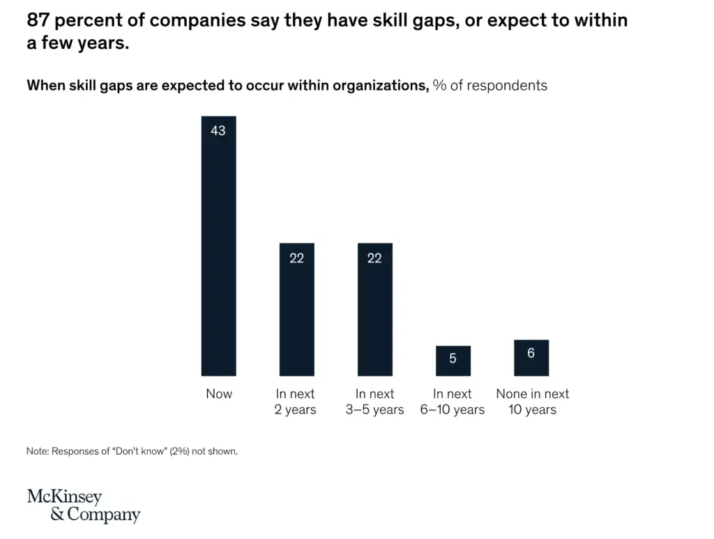 2024 Mentoring Trend: Social Learning Will Help Upskill Employees 5 Chart from McKinsey showing companies believe they have a skills gap.