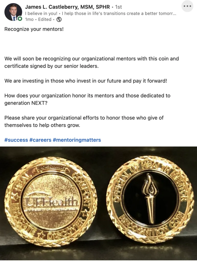 Veteran Mentoring Programs: Why You Need Them and Tips for Making Them Work 5 Veteran mentoring programs using challenge coins for engagement.
