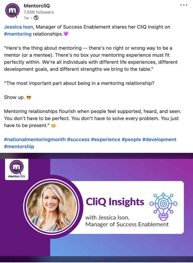 Employee Spotlight: Why Is It an Important Business Tool? 7 MentorcliQ blog post featuring Jessica Ison sharing insights and example of employee recognition.