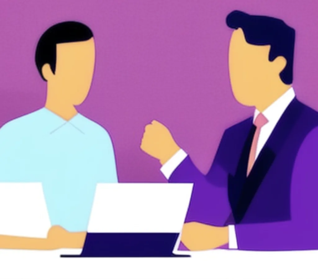 What Is Mentoring? A Detailed Guide to Successful Mentoring 5 Two men in a cartoon hand-drawn work space engaged in a mentoring relationship.