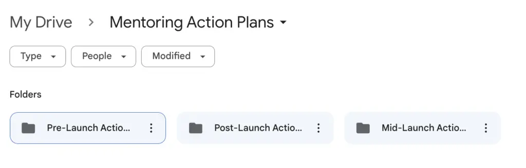 How to Write a Mentoring Action Plan 3 Image of Google Drive Mentoring Action Plan folders